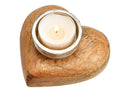 Teelichthalter Herz aus Metall, Mangoholz silber, braun (B/H/T) 10x5x10cm