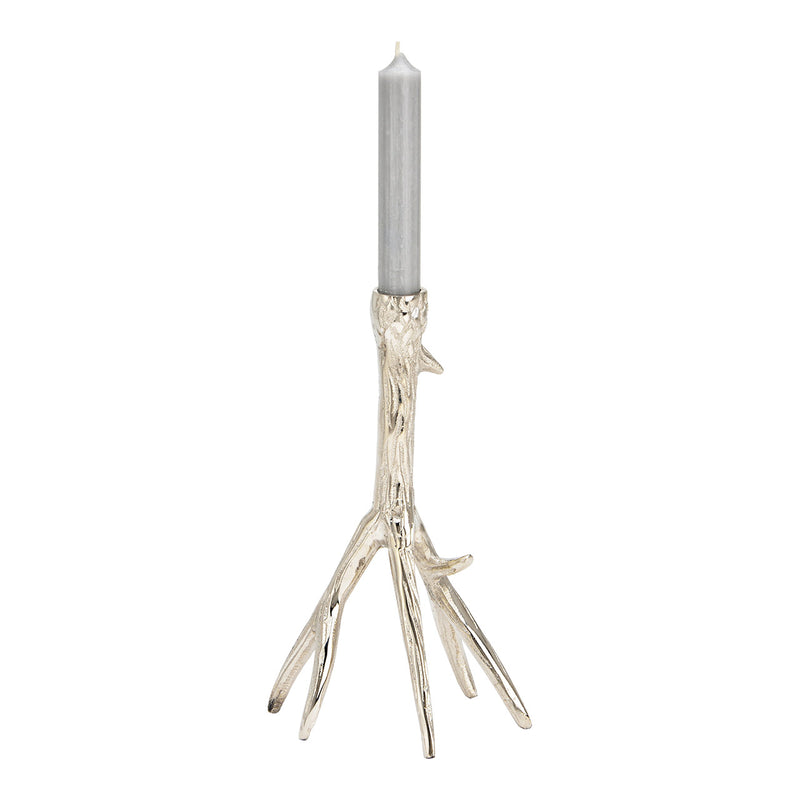 Kerzenhalter Geweih aus Metall silber (B/H/T) 14x24x9cm