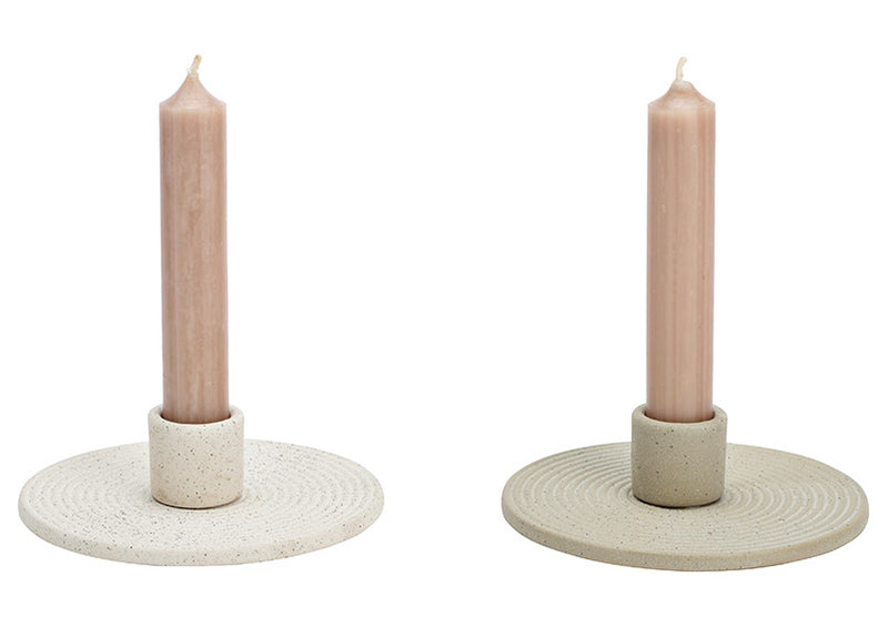 Kerzenhalter aus Keramik weiß, grau 2-fach, (B/H/T) 12x3x12cm