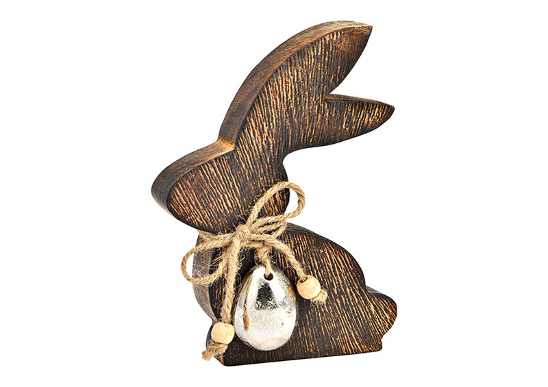 Hase mit Metall Ei aus Mangoholz braun (B/H/T) 12x15x2cm