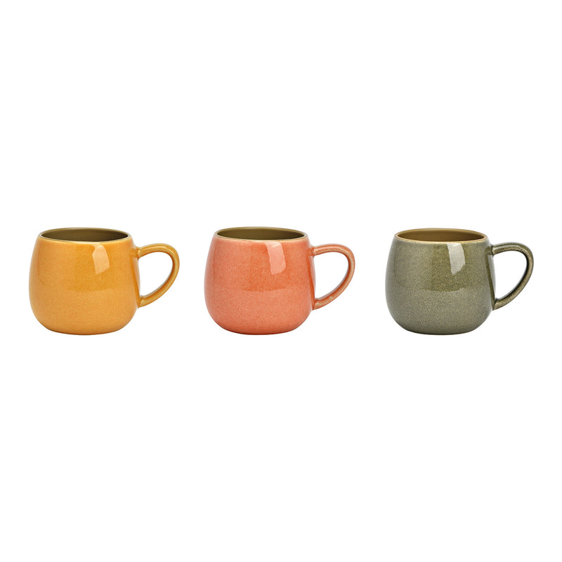 Becher aus Steingut gr¸n, gelb, orange 3-fach, (B/H/T) 13x8x8cm 390ml