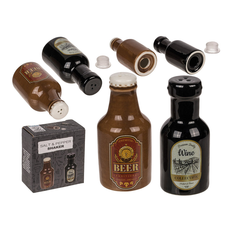 Salz/Pfefferstreuer Bier und Wein, 2-er Set, aus Keramik braun, schwarz (B/H/T) 4x6x4cm