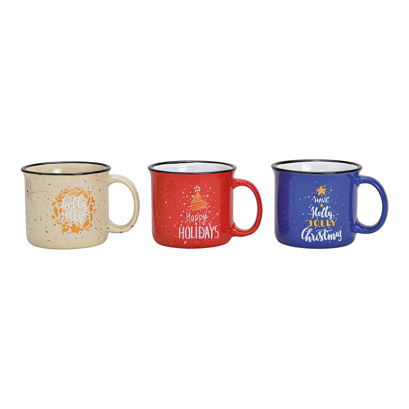 Becher Weihnachts Dekor  aus Steingut Bunt 3-fach, (B/H/T) 13x9x11cm 400ml