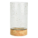 Windlicht auf Mangoholzsockel aus Glas transparent (B/H/T) 10x19x10cm