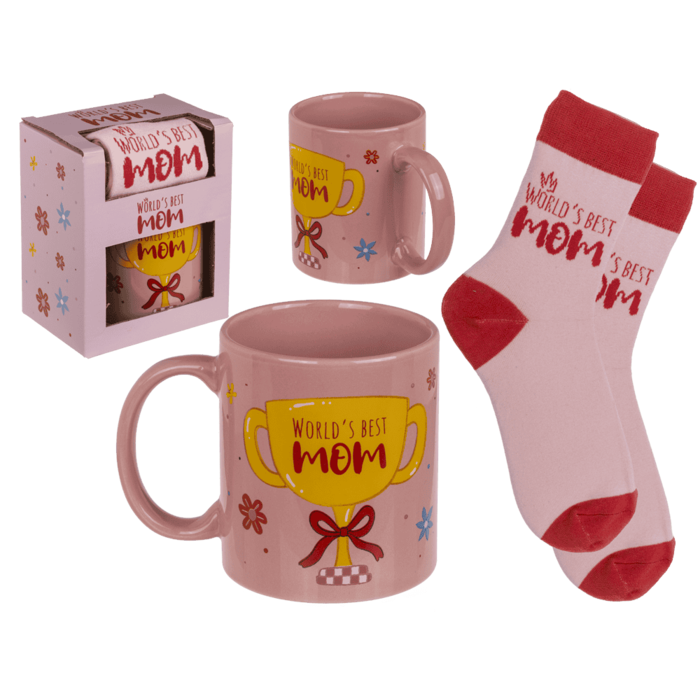 "Geschenkset, World's Best Mom, Becher und Socken,"
