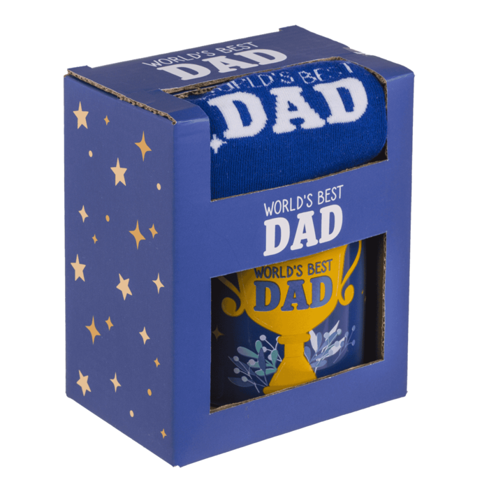 "Geschenkset, World's Best Dad, Becher und Socken,"