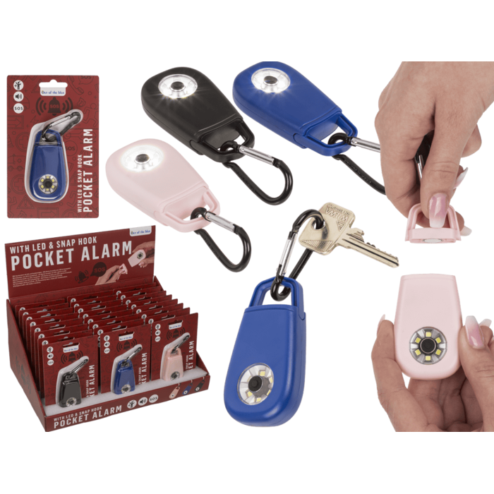 Taschenalarm mit LED & Karabinerhaken,