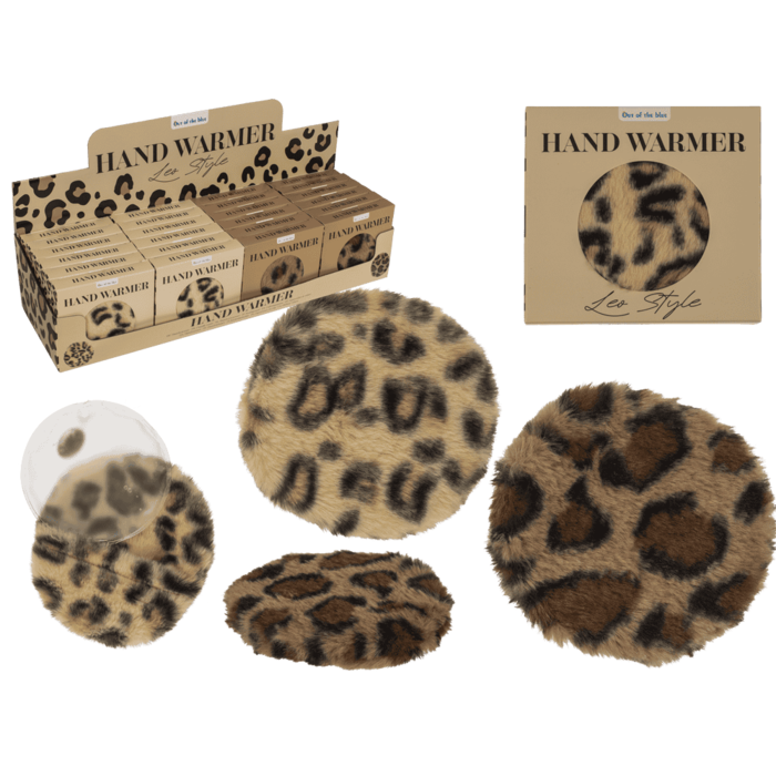 Runder Handwärmer, Leopard, mit Plüschüberzug,
