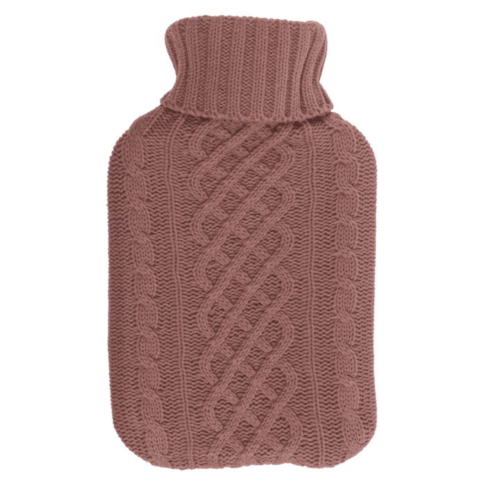 Wärmflasche mit Stricküberzug, Zopfmuster,