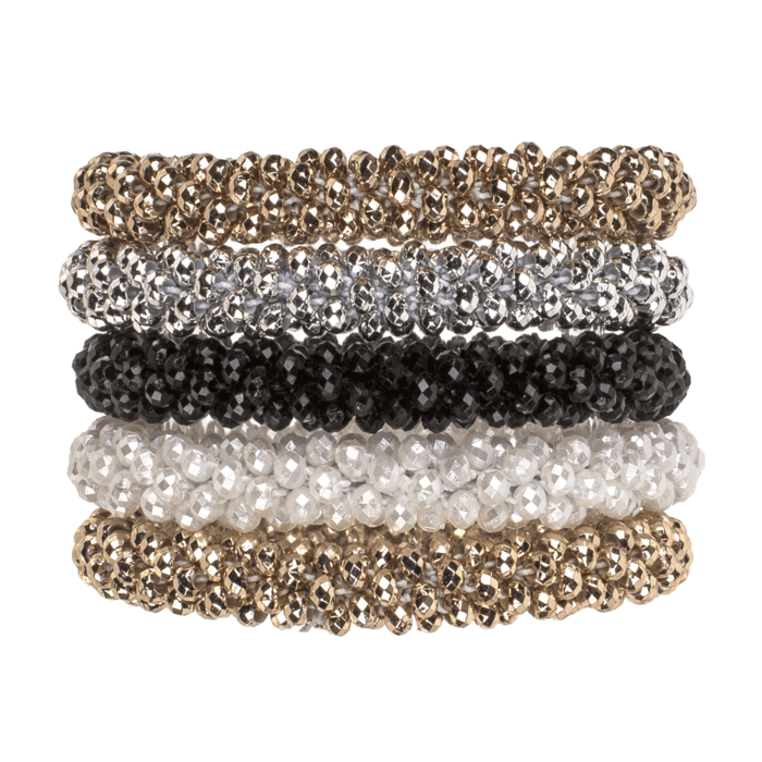 Textil-Haarband/Armband mit Kunststoffperlen,