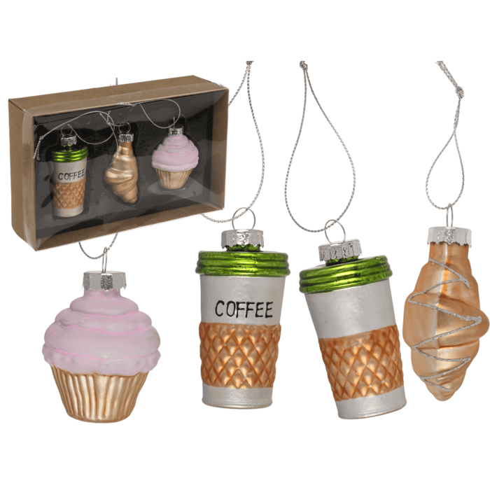 Glas-Baumschmuck, Kaffee, 3er Set, Kaffee (3,5