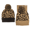 Winter-Mütze mit Kunstfell-Bommel, Leopard,