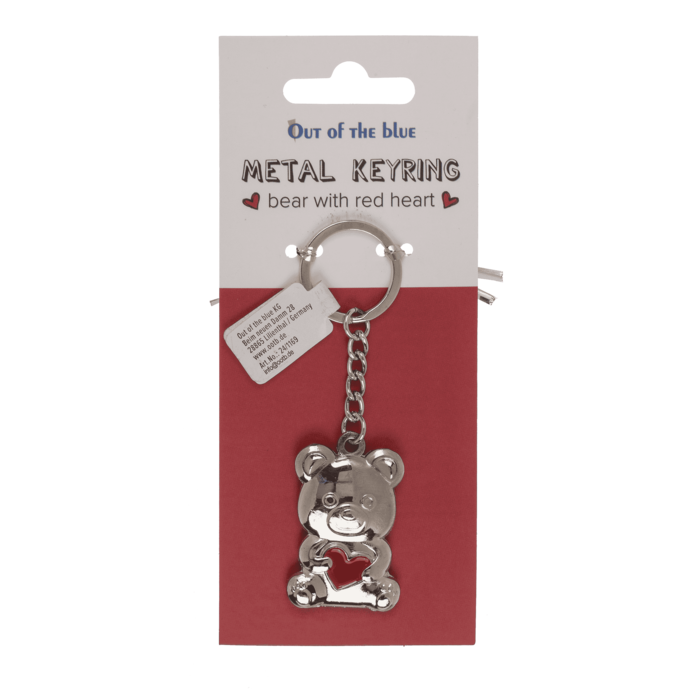 Metall-Schlüsselanhänger, Bär mit rotem Herz,