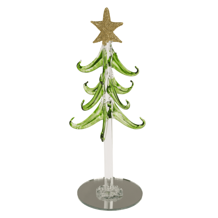 Deko-Glasweihnachtsbaum mit farbigen Glaskugeln,