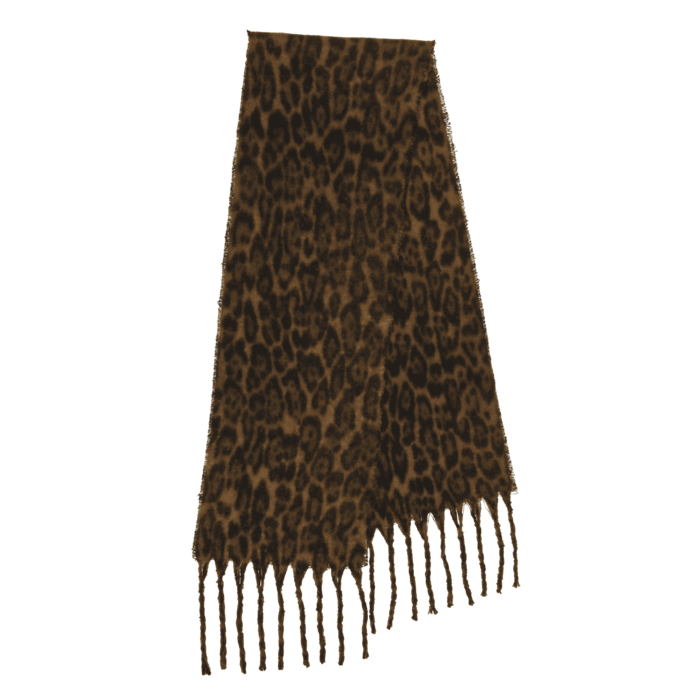 Flauschiger Schal mit Fransen, Leopard,