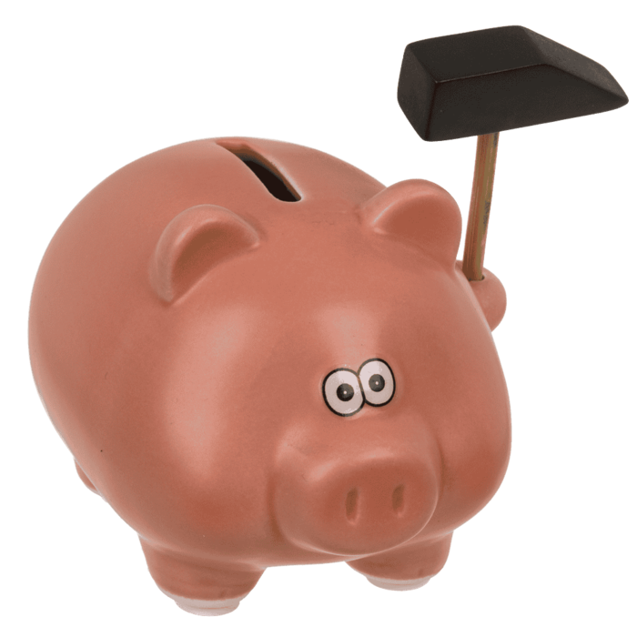 Spardose, Comic Schwein mit Hammer, 11 x 9 cm,