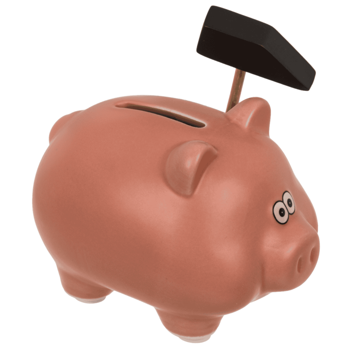 Spardose, Comic Schwein mit Hammer, 11 x 9 cm,