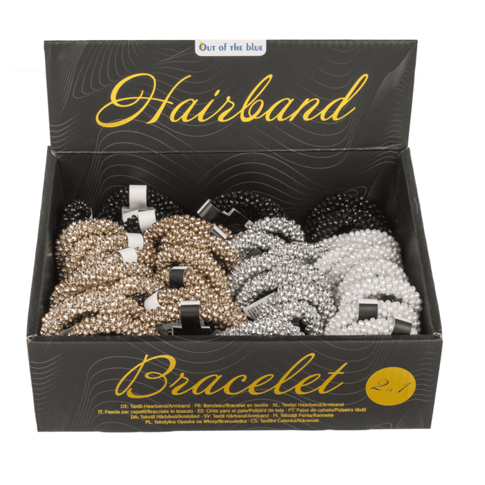 Textil-Haarband/Armband mit Kunststoffperlen,
