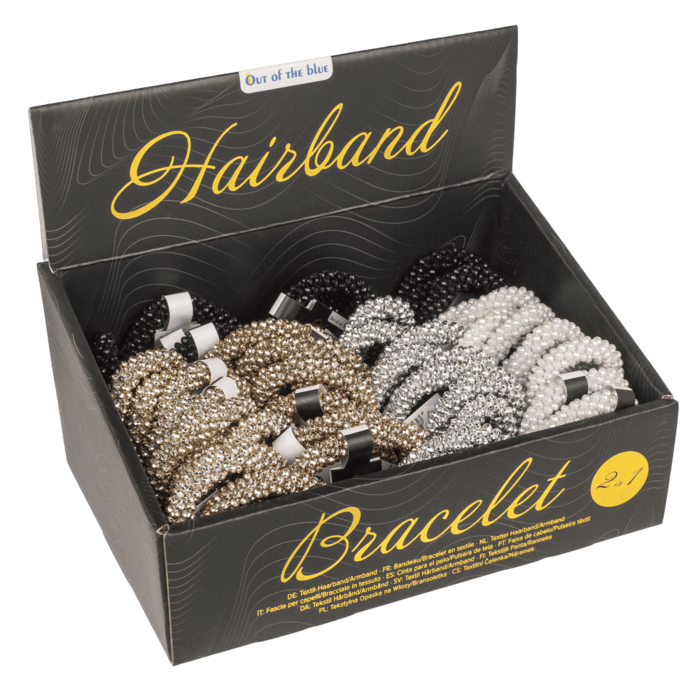 Textil-Haarband/Armband mit Kunststoffperlen,