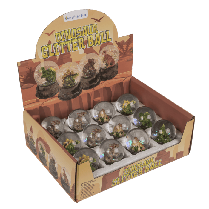 Glitterkugel, Dinosaurier, auf Sockel,