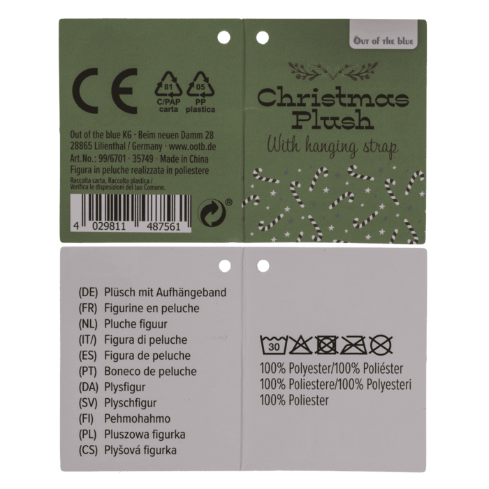 Weihnachts-Plüsch mit Aufhängeband, 8 cm,