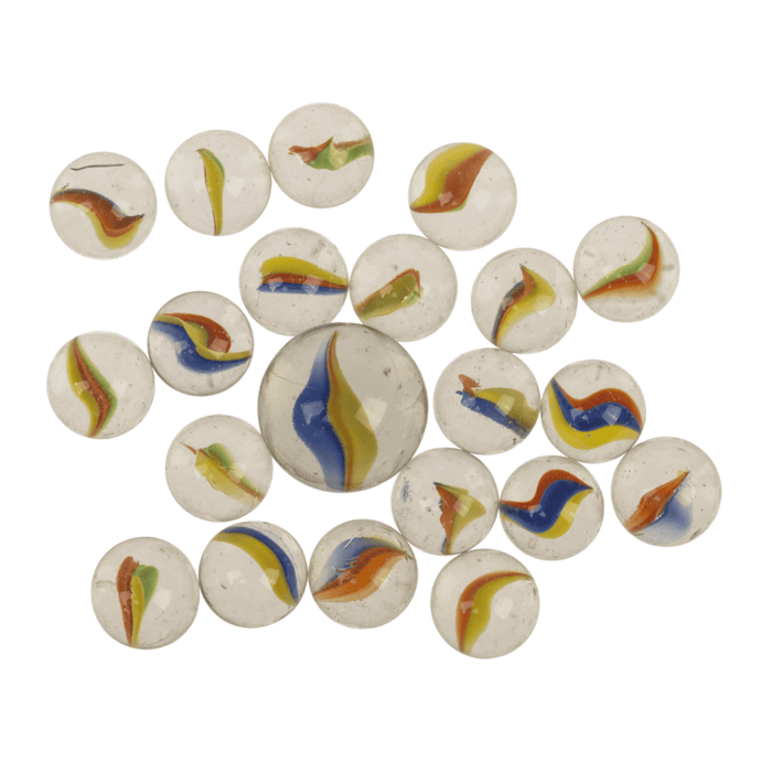 Glas-Murmelspiel, mit Stoffbeutel,