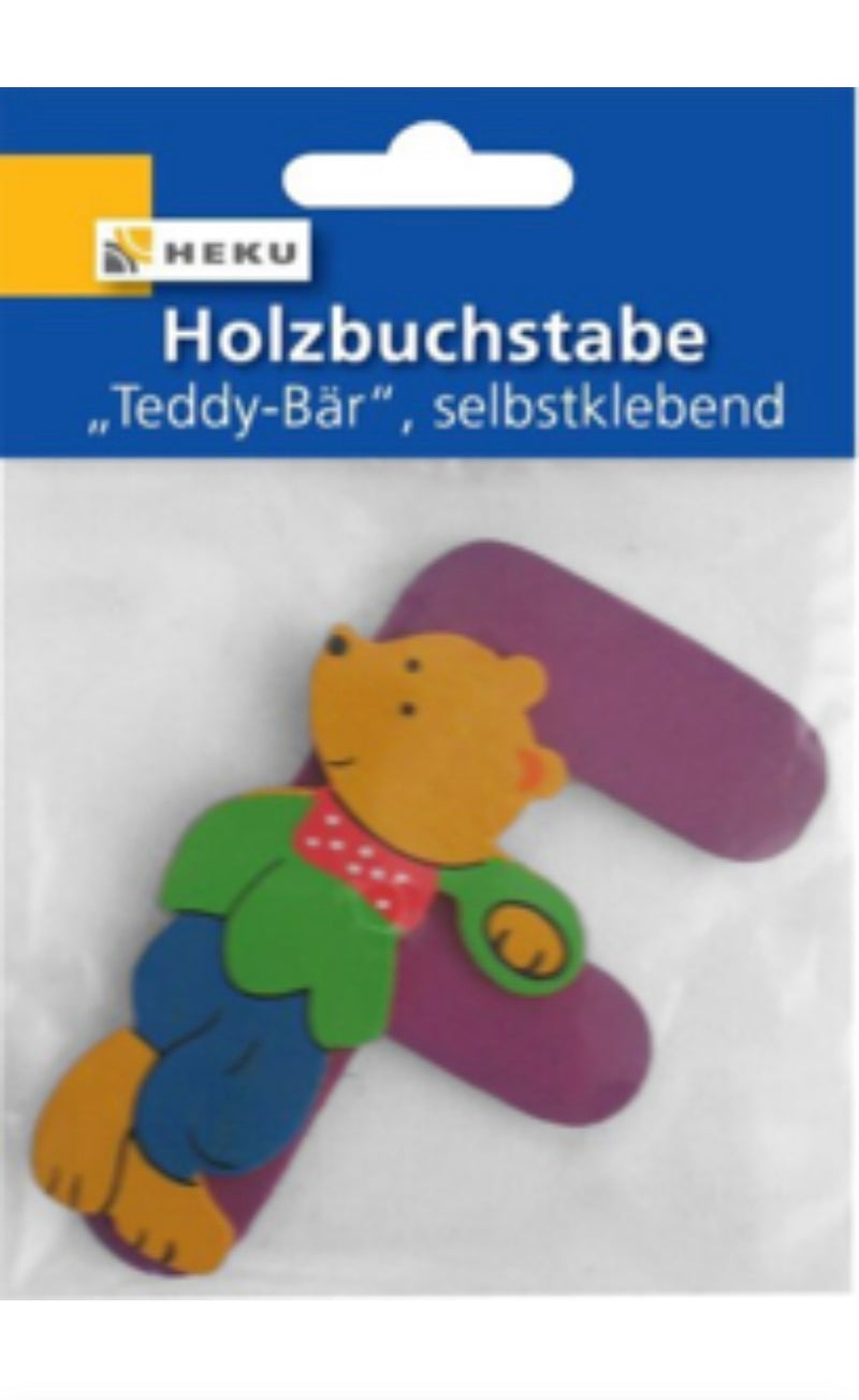 Holzbuchstabe "Teddy-Bär", selbstklebend, F