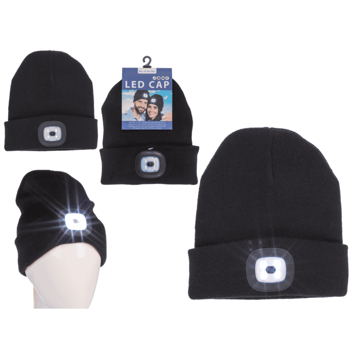 Schwarze Mütze mit 4 LED (inkl. Batterien),