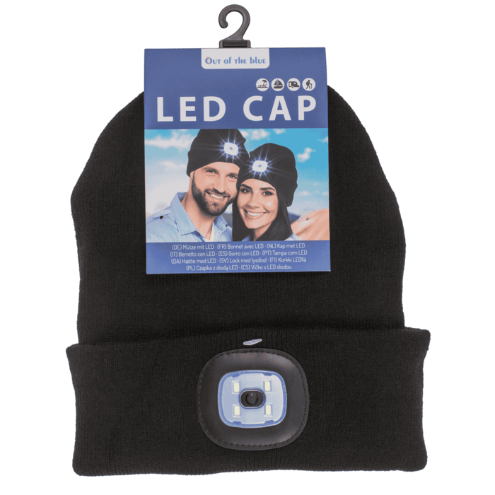 Schwarze Mütze mit 4 LED (inkl. Batterien),