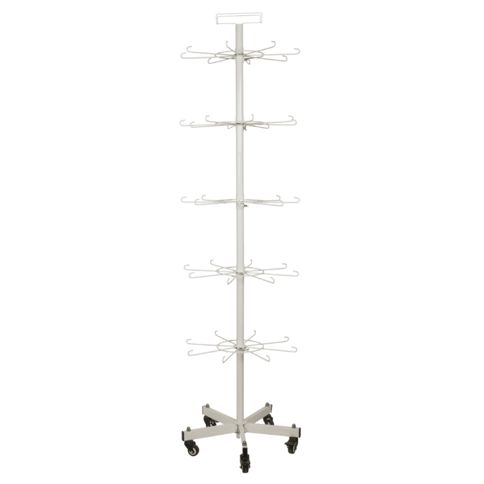 Bodendisplay. Drehständer, 5 Ringe á 8 Haken