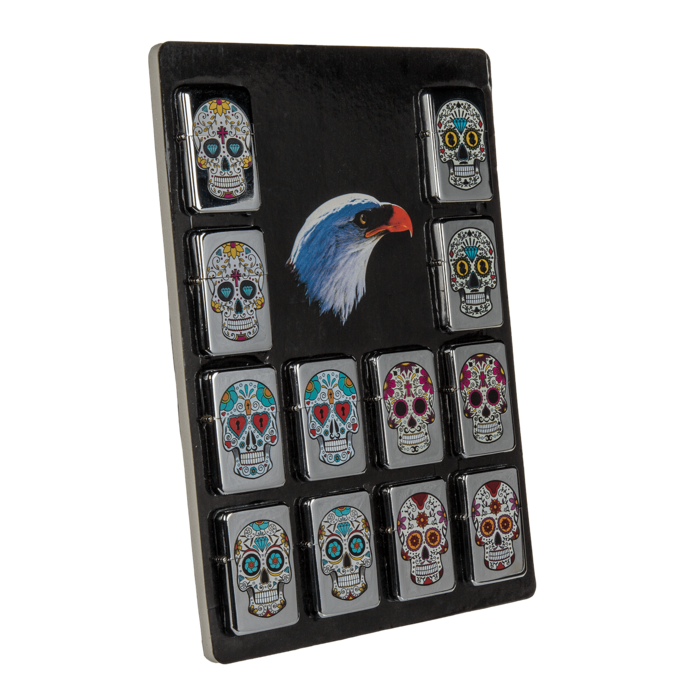 Benzin-Feuerzeug, Coloured Skull, 6-fach sortiert,