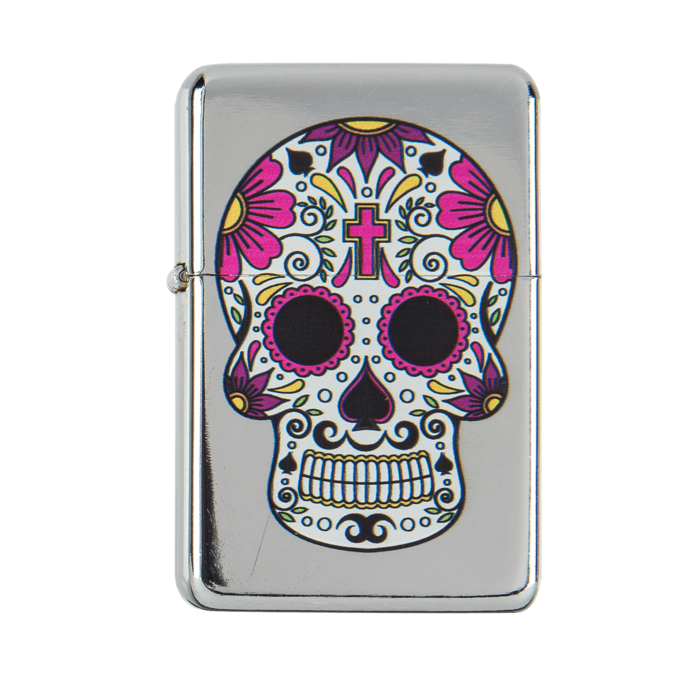 Benzin-Feuerzeug, Coloured Skull, 6-fach sortiert,