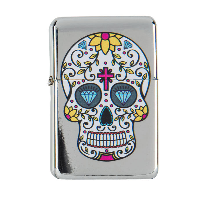 Benzin-Feuerzeug, Coloured Skull, 6-fach sortiert,