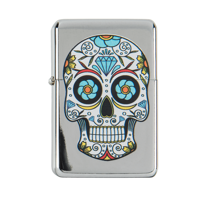 Benzin-Feuerzeug, Coloured Skull, 6-fach sortiert,