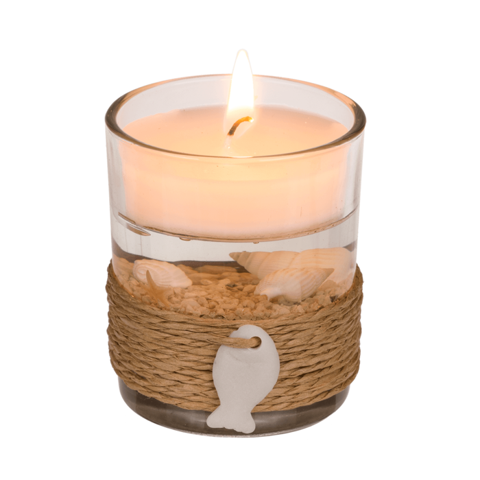 Gel-Wachskerze im Glas mit Sisal-Meeresdeko,
