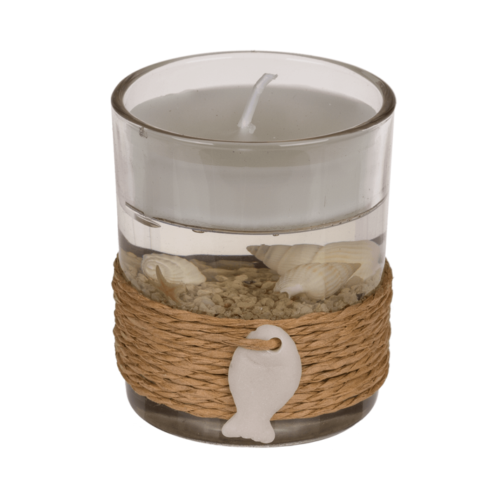 Gel-Wachskerze im Glas mit Sisal-Meeresdeko,