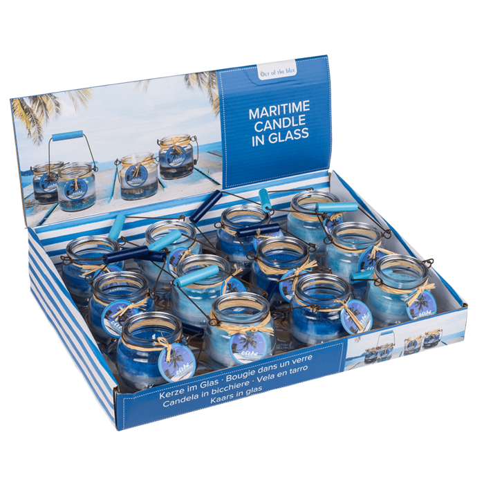 Kerze im Glas mit Metallbügel, Maritim,