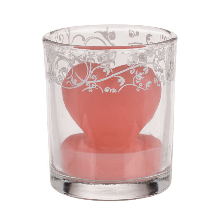 Herz-Kerze im Glas mit Dekor, ca. 6 x 5 cm,