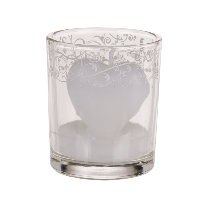 Herz-Kerze im Glas mit Dekor, ca. 6 x 5 cm,