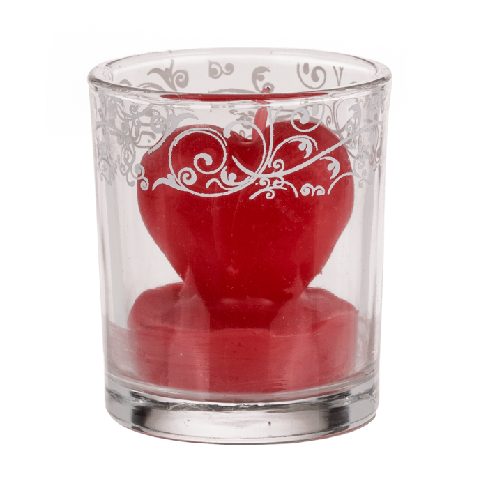 Herz-Kerze im Glas mit Dekor, ca. 6 x 5 cm,