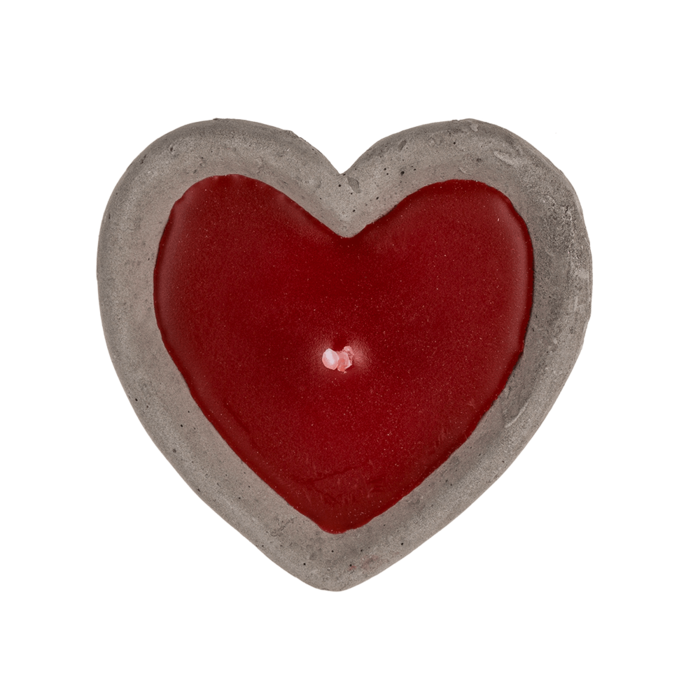 Rote Kerze im Zementtopf, Herzform,
