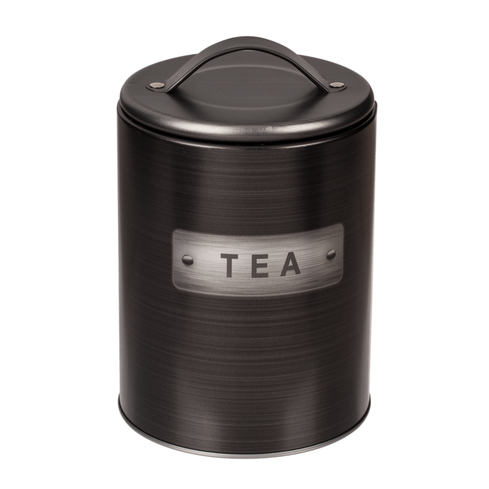 Schwarze, runde Metall-Dose, Coffee, Tea &