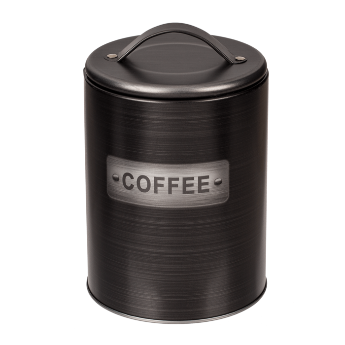 Schwarze, runde Metall-Dose, Coffee, Tea &