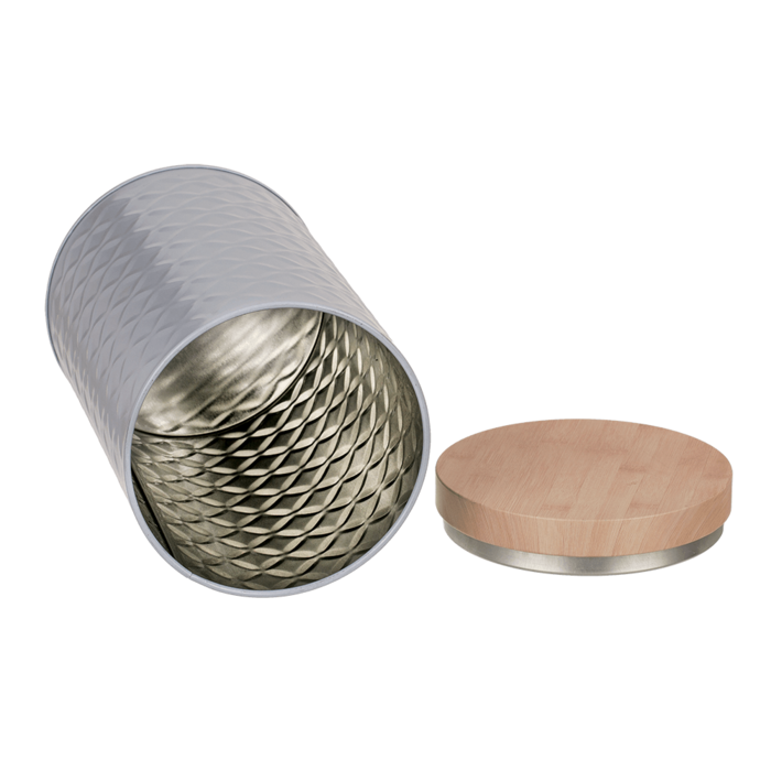Runde Metall-Dose mit Deckel in Bambus-Optik,