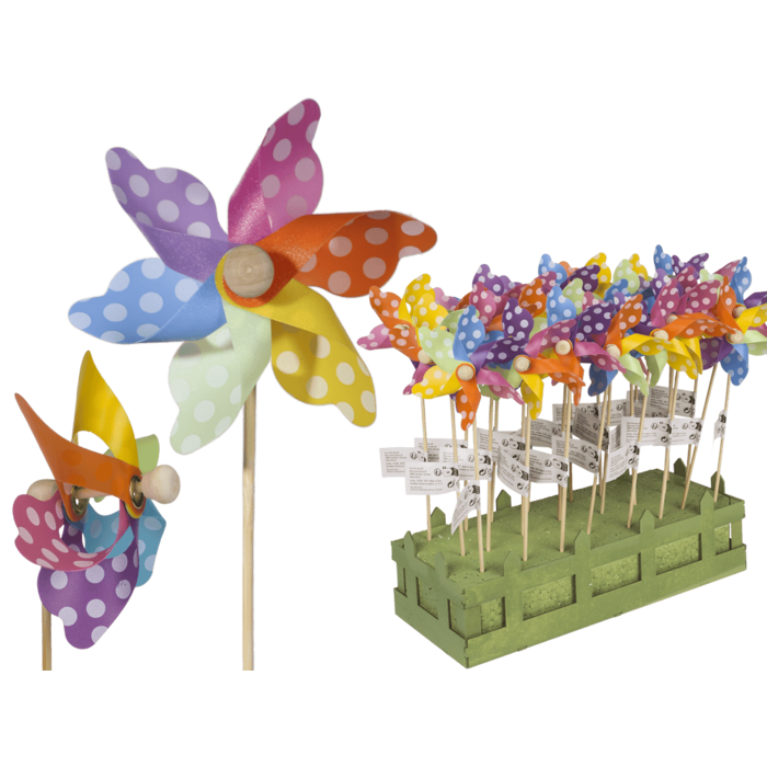 Bunte Windmühle mit weißen Punkten, ca. 9 cm,