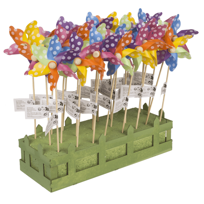Bunte Windmühle mit weißen Punkten, ca. 9 cm,