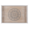 Weiß/naturfarbenes Holz-Tablett, Mandala,