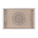 Weiß/naturfarbenes Holz-Tablett, Mandala,