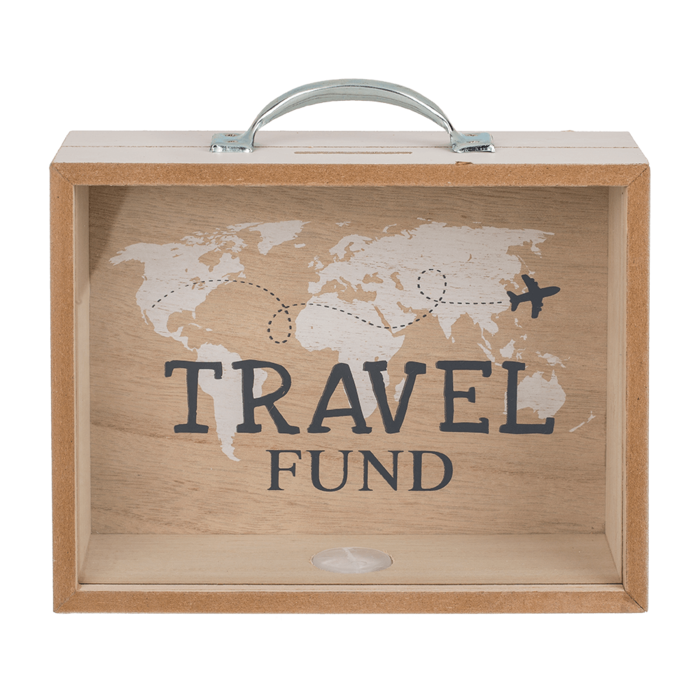 Holz-Spardose, Travel Fund, ca. 20,5 x 12 cm