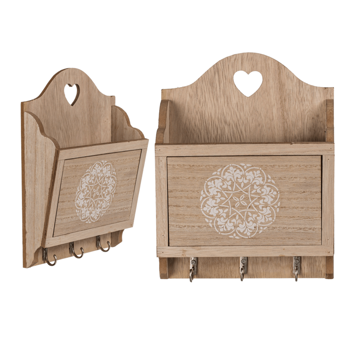 Naturfarbener Holz-Schlüsselkasten mit 3 Haken &